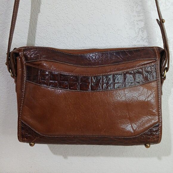 BRAHMIN S/M Brown Aligator Leather Crossbody Shoulder Bag Purse Vintage Designer - Picture 1 of 16
